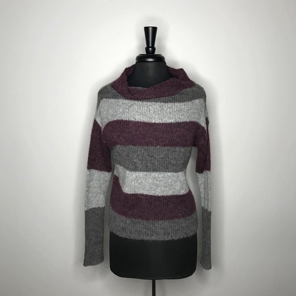 LOFT Colorblock Striped Wool  Cowl Neck Sweater